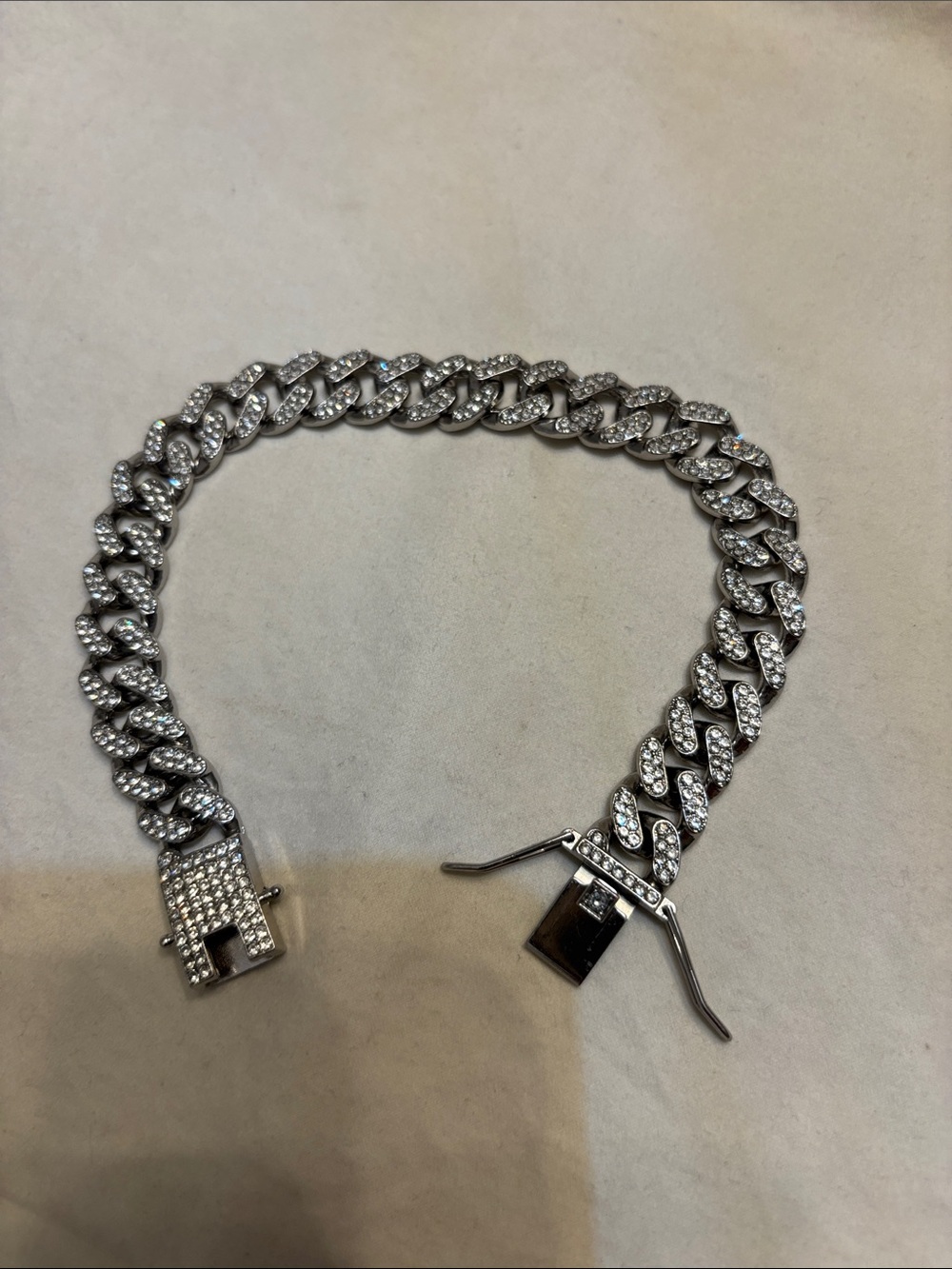 Men's Silver Crystal-Accented Cuban Link Bracelet